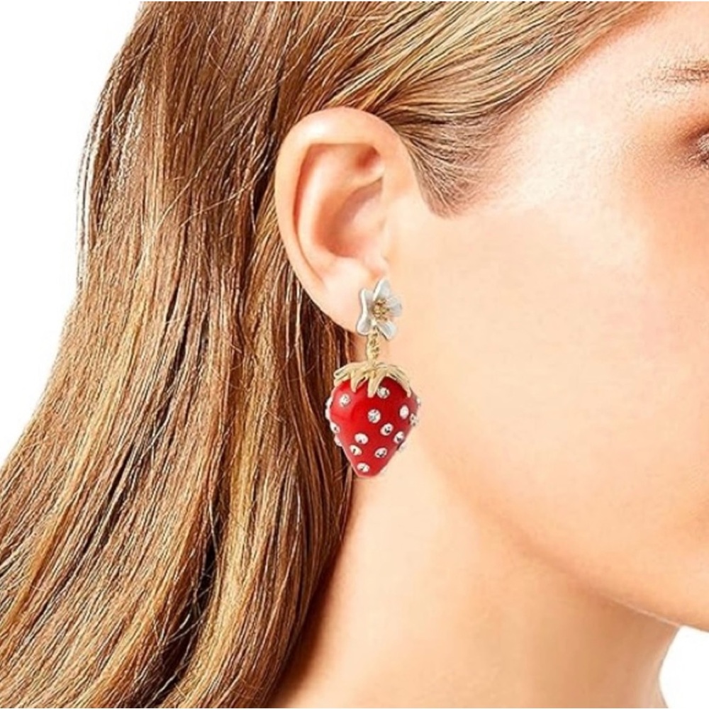 Piper K 🍓Red Strawberry Earrings with tiny rhinestone crystals🌸🍓
